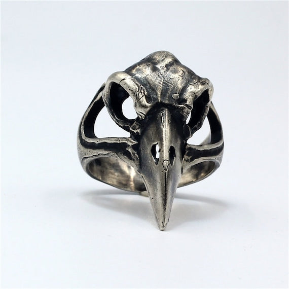 Raven Skull Ring Sterling Silver