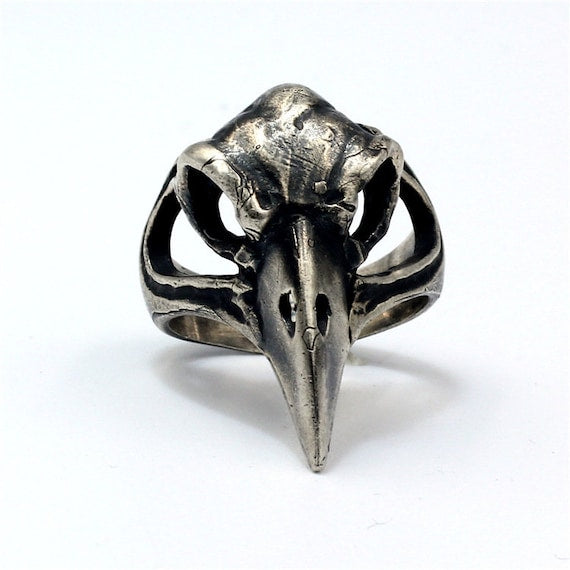 Raven Skull Ring Sterling Silver front