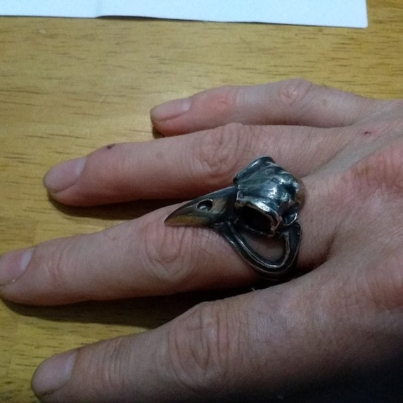 Raven Skull Ring worn on finger