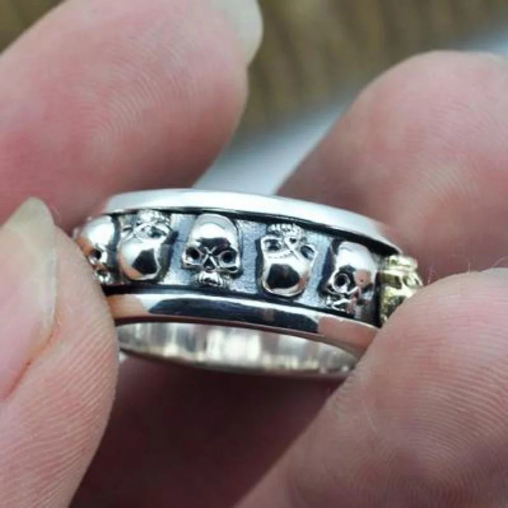 Rock style jewelry men, spinning skull ring in retro punk look