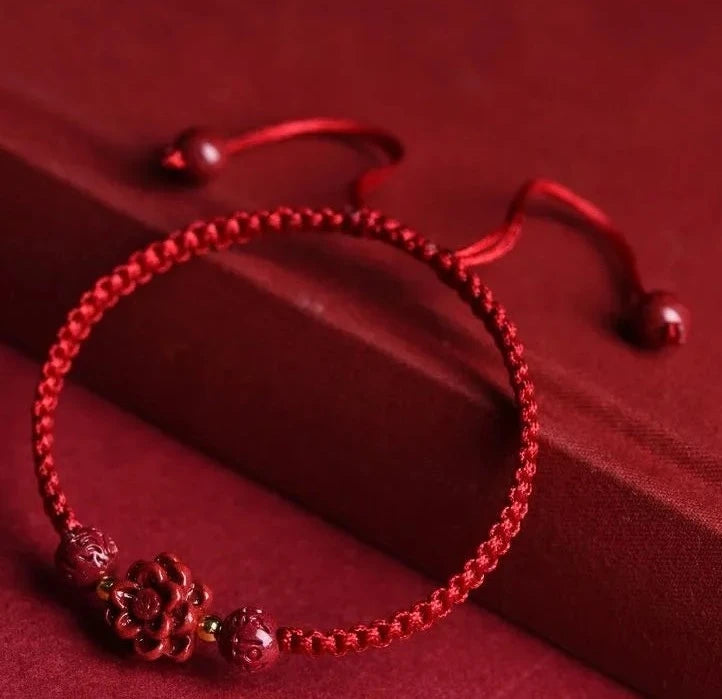 Red Cinnabar Rose Flower Bracelet