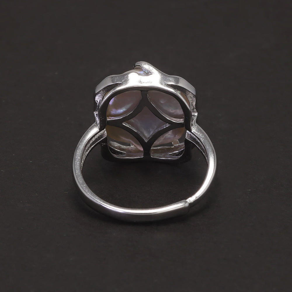 silver Pearl Baroque Ring back