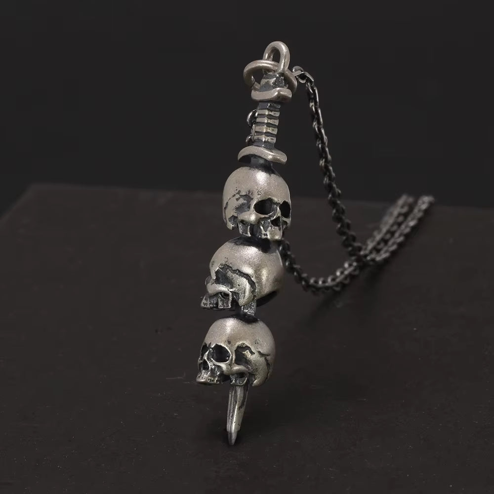 Sterling silver skull pendant close-up