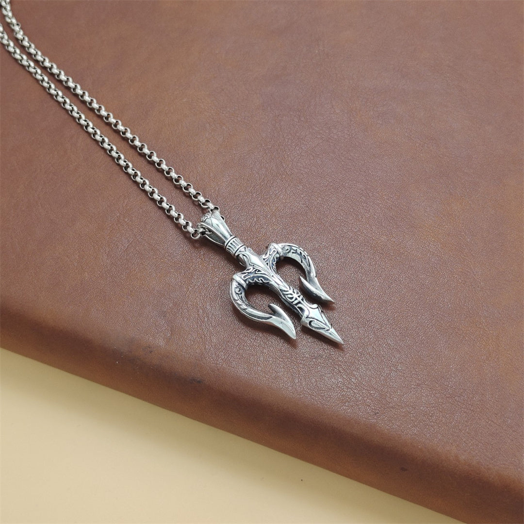Sterling Silver Aquaman Trident Pendant chain Necklace ~ God of Sea Neptune / Poseidon Trident