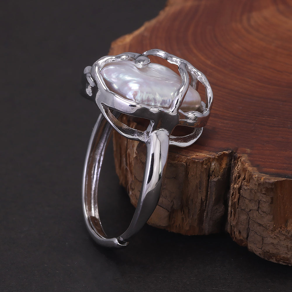 silver Pearl Baroque Ring top