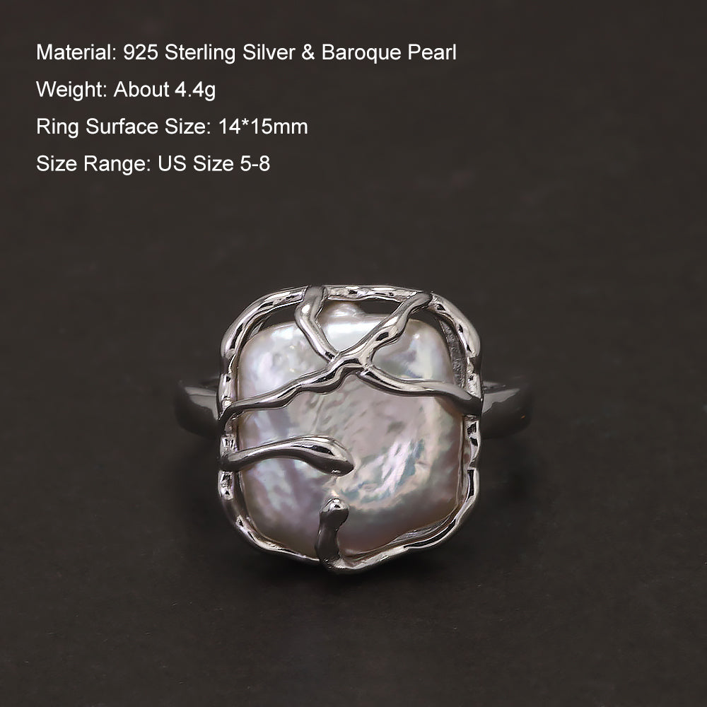 silver Pearl Baroque Ring info