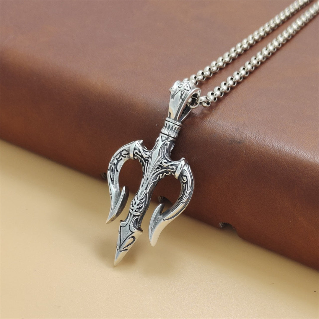 Sterling Silver Aquaman Trident Pendant Necklace ~ God of Sea Neptune / Poseidon Trident men women
