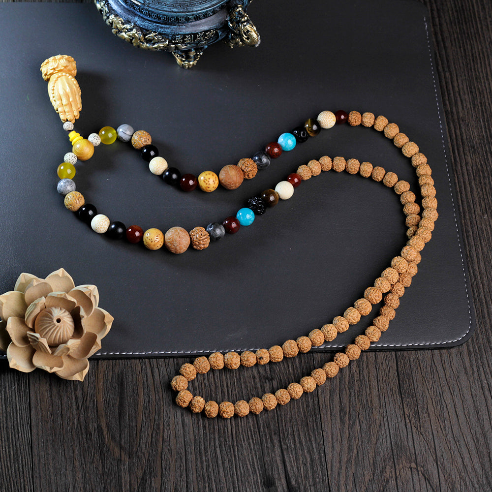 Rudraksha crystal 108 mala necklace Namaskara pendant