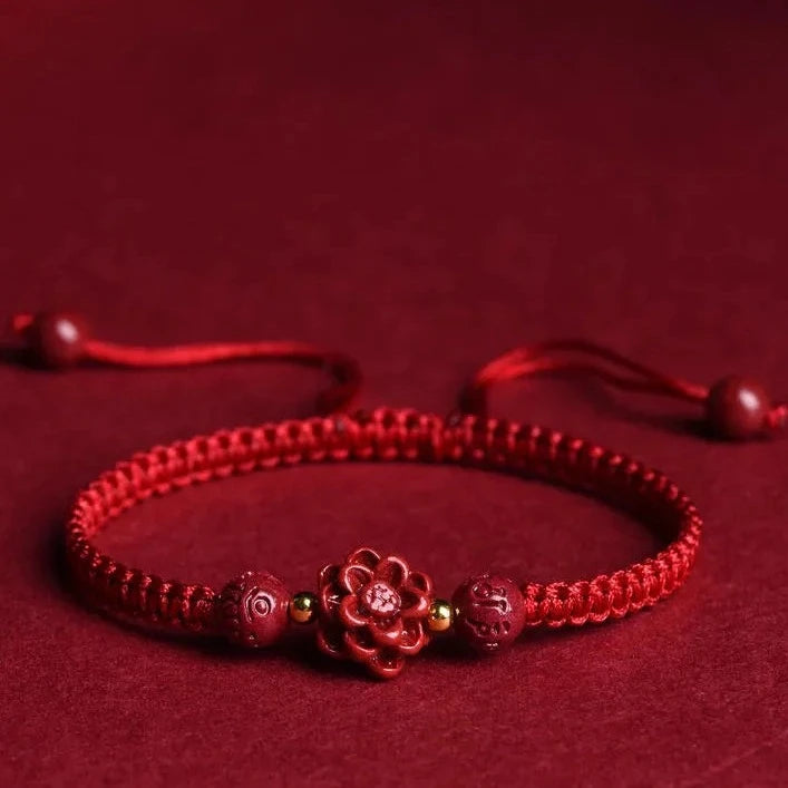 adjustable Red Cinnabar Rose Flower Bracelet