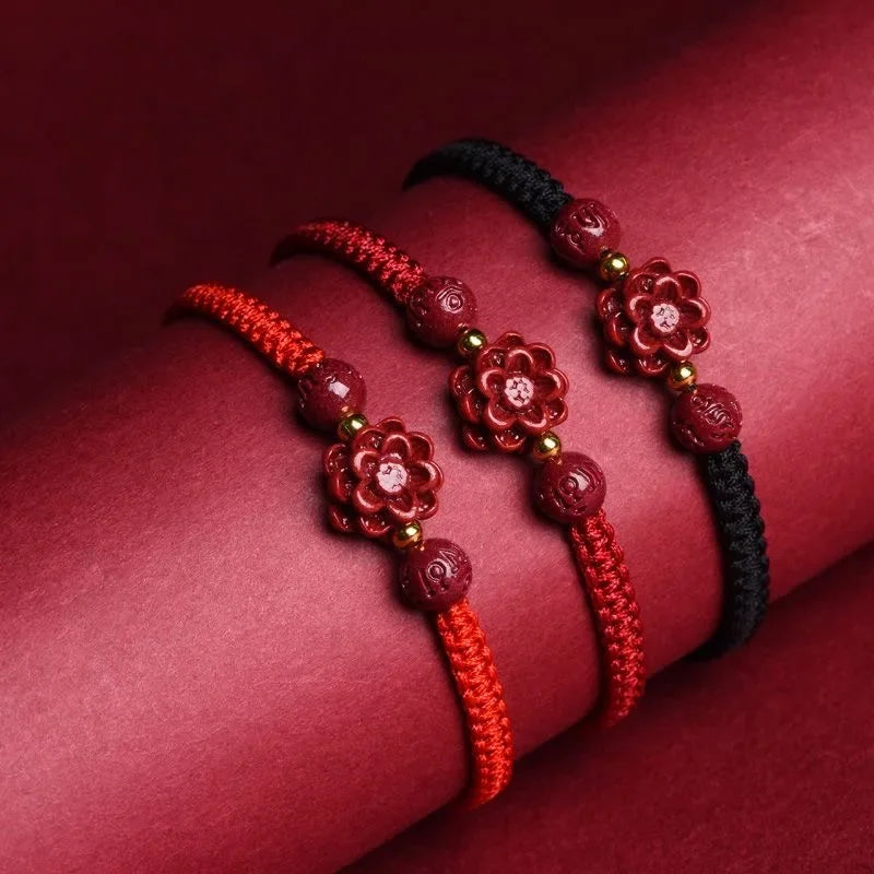 Red Cinnabar Rose Flower Bracelet