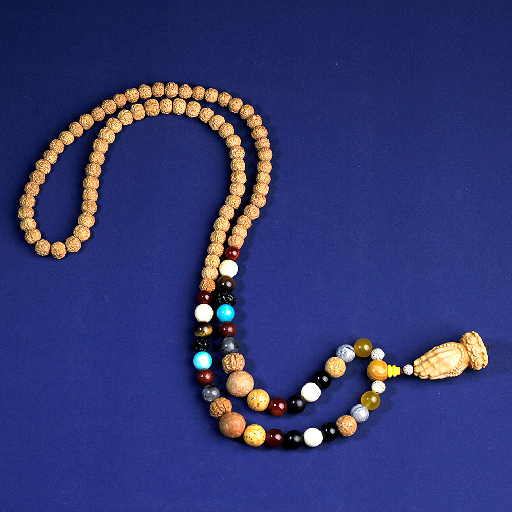 Rudraksha 108 mala necklace Namaskara pendant