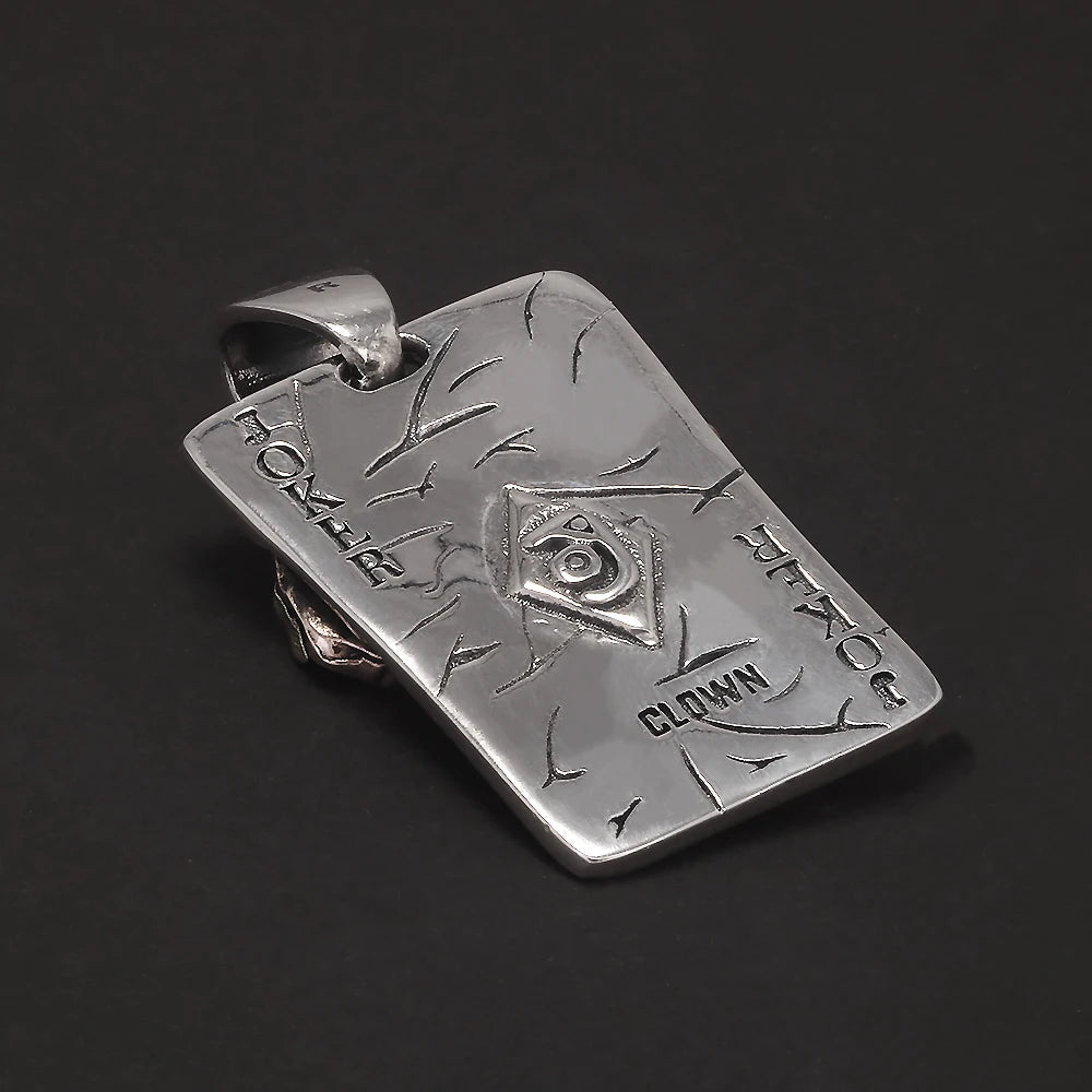 Handcrafted silver joker pendant back side