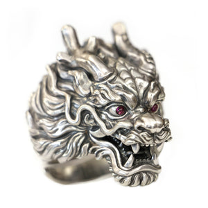 sterling silver dragon ring red eyes