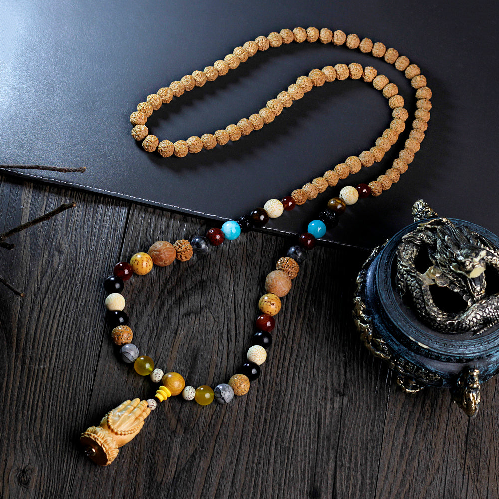 agate rudraksha mala necklace