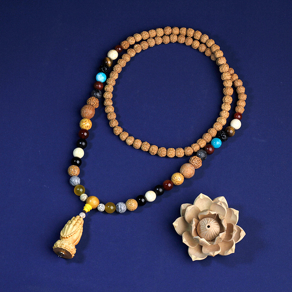 Rudraksha mala Namaskara Mudra pendant