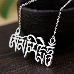 silver Om Mani Padme Hum Buddhist necklace