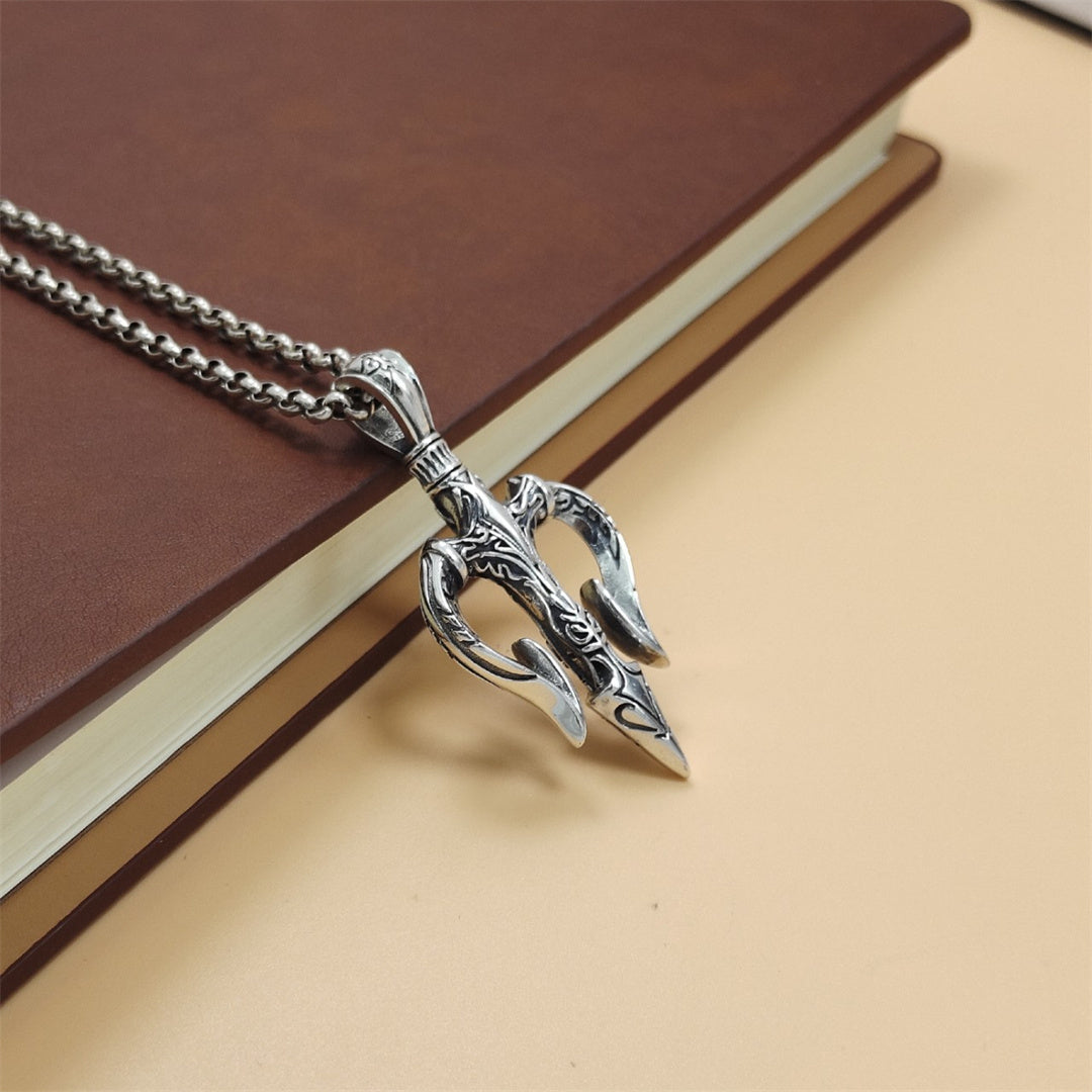 Sterling Silver Aquaman Trident Pendant Necklace God of Sea Neptune / Poseidon Trident