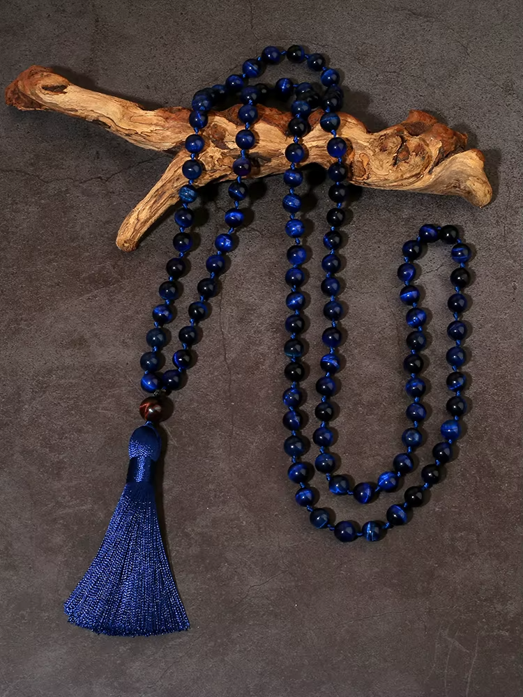 ּBlue Tiger's Eye Mala ~ 108 Beads Buddhist Necklace