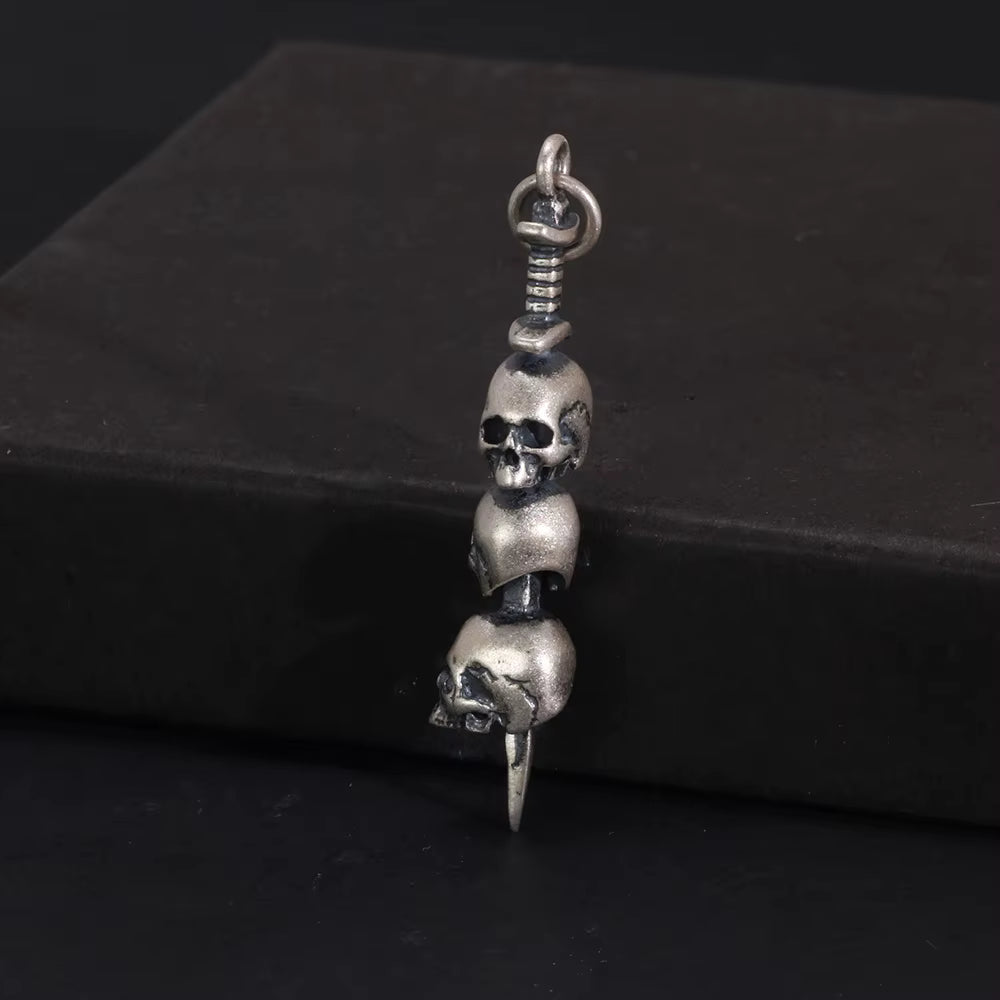 Skull sword pendant silver