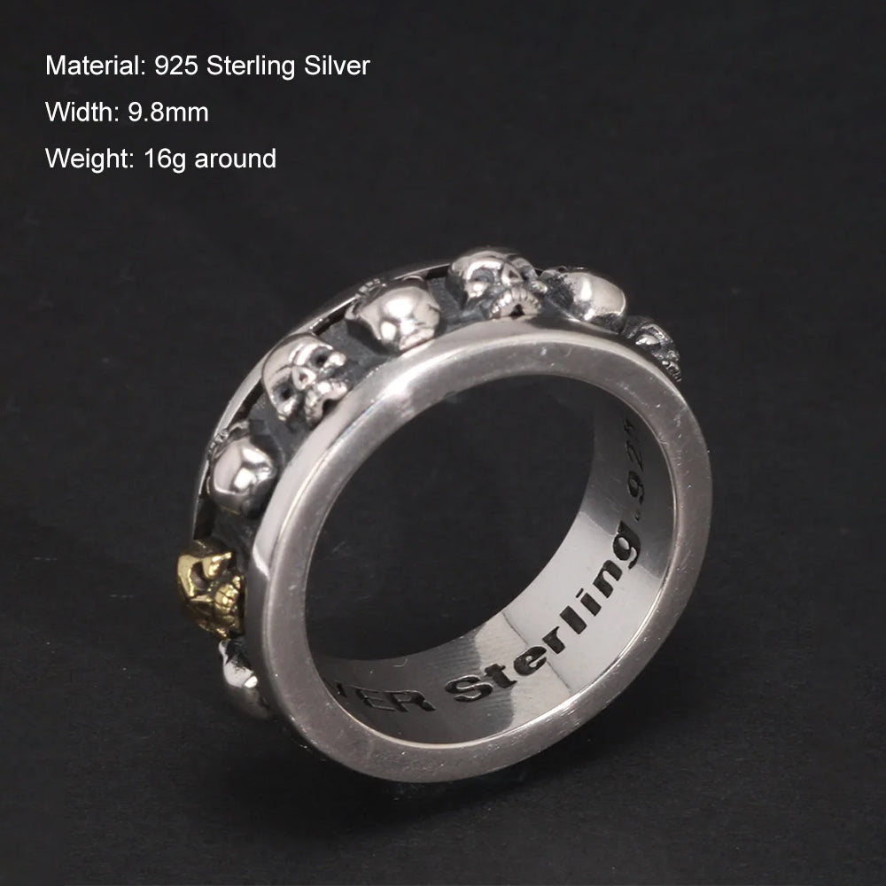 Side view of the vintage style silver skull ring