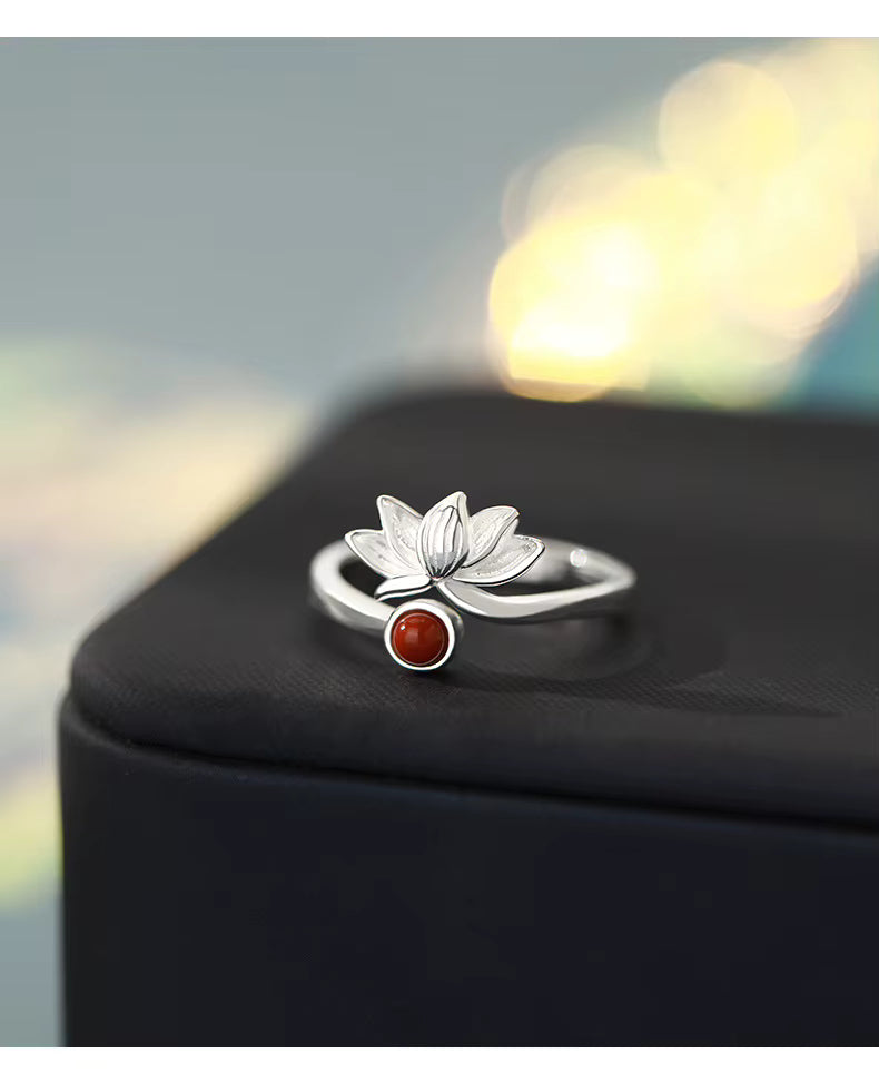 Silver lotus ring close up