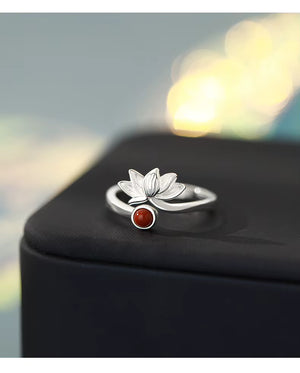 Silver lotus ring close up
