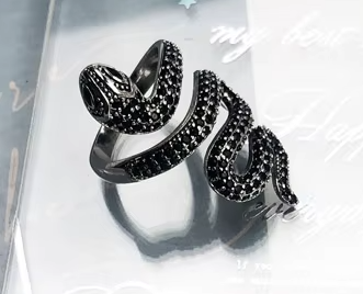 Silver snake statement ring front view