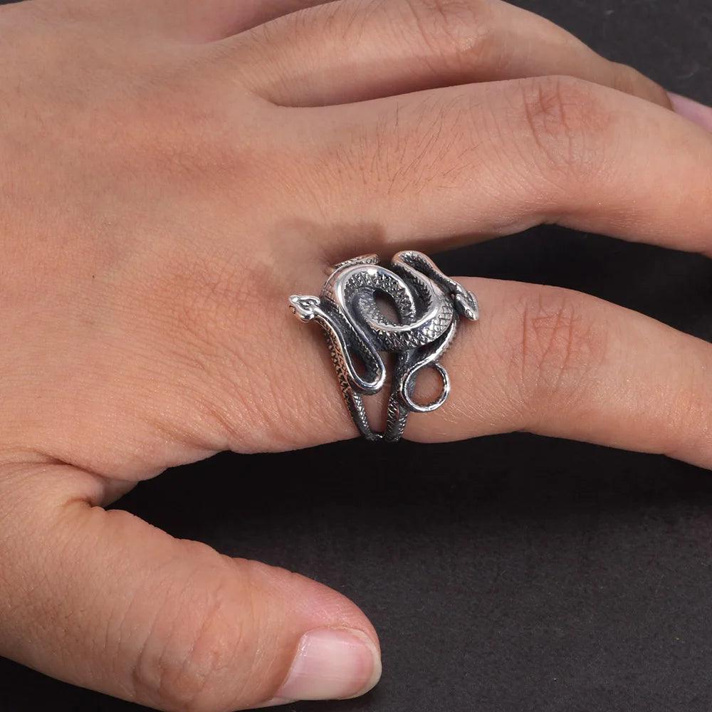 Solid 925 sterling silver snake ring worn on finger