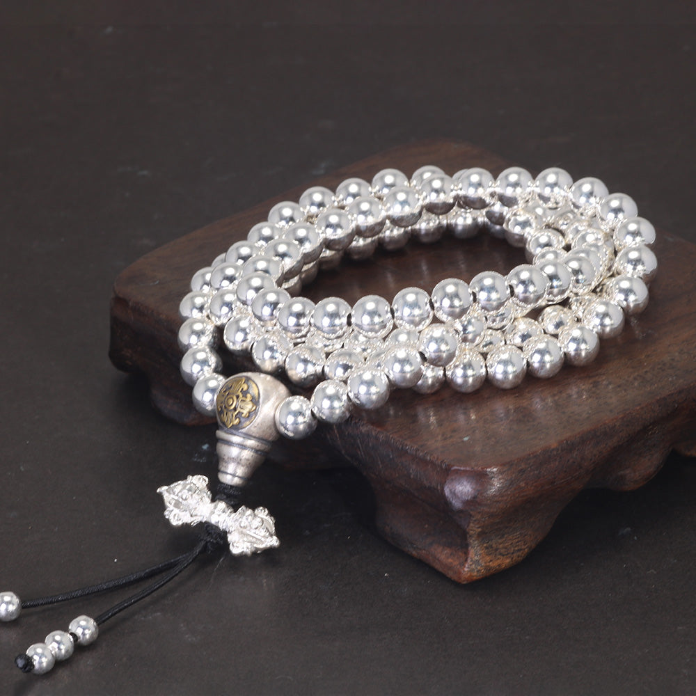 Sterling Silver 108 beaded Mala Necklace