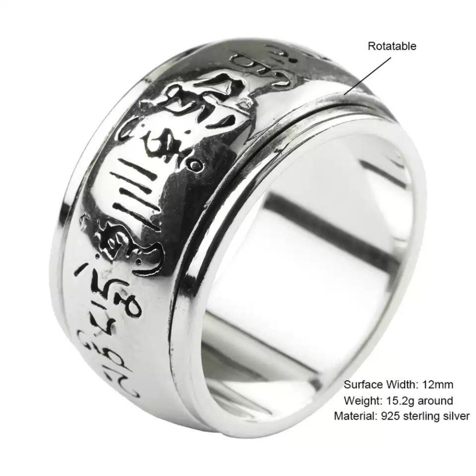 Sterling Silver Buddhist Tibetan Spinner Ring white background