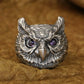 Sterling Silver Owl Ring Zirconia Purple Eyes