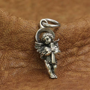 Sterling silver angel pendant front view