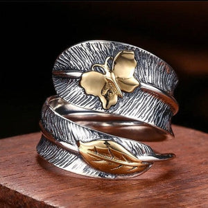 Sterling silver butterfly feather ring