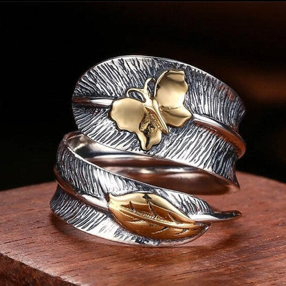 Sterling silver butterfly feather ring
