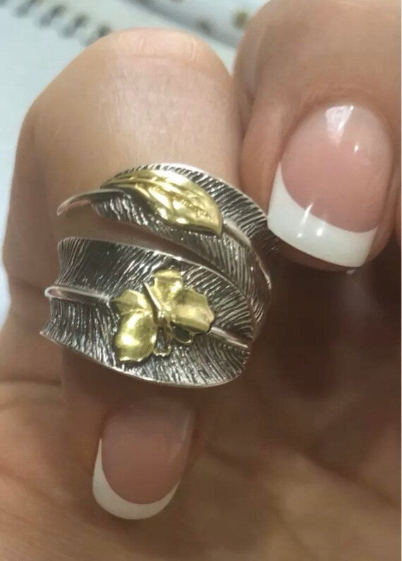 Sterling silver feather ring