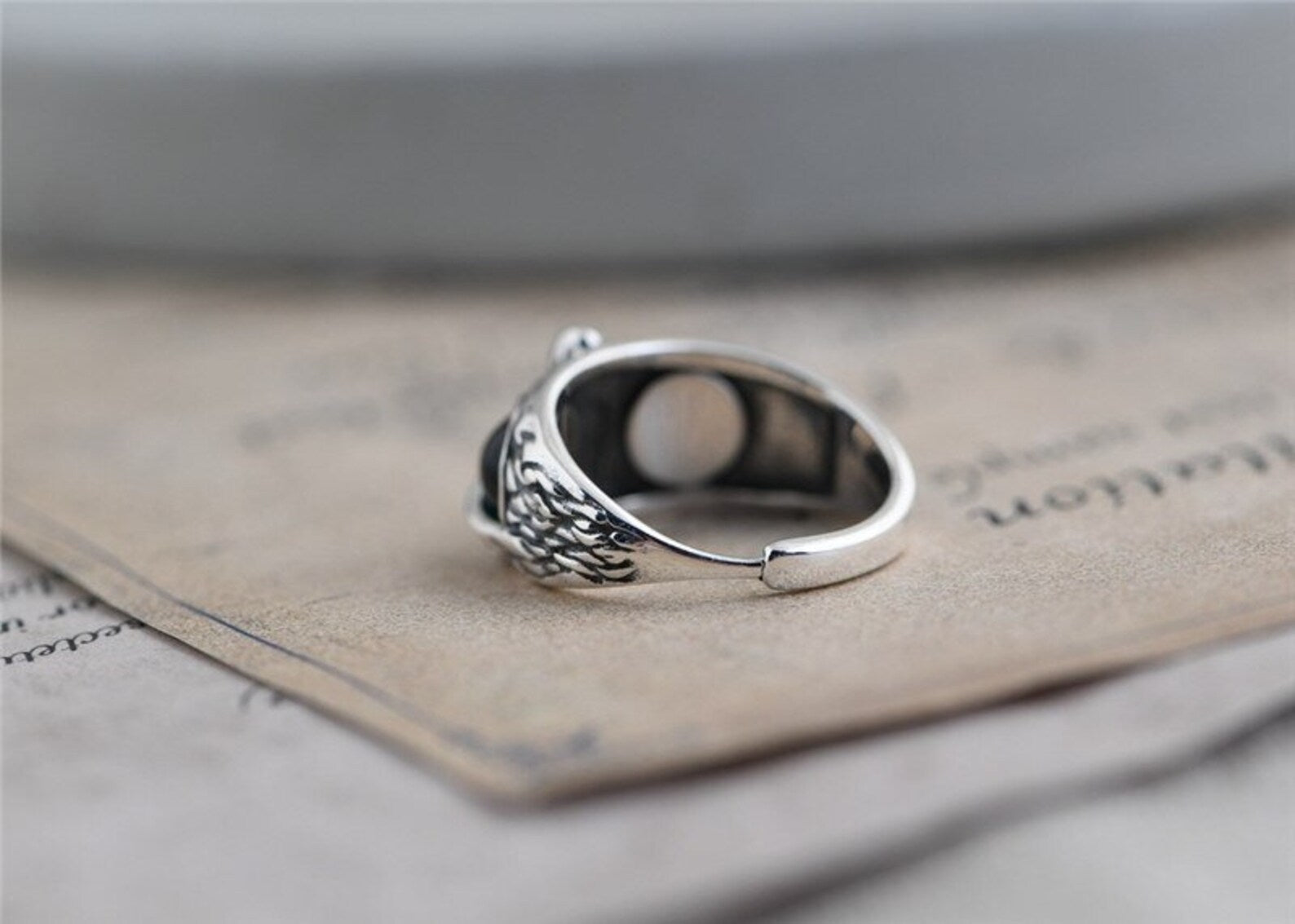 Sterling silver owl ring back