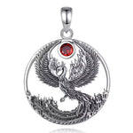 Sterling silver phoenix pendant front view