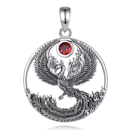 Sterling silver phoenix pendant front view