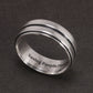 Supernatural engraved quote band ring front profile on display