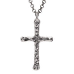 Textured 925 sterling silver cross pendant on chain, front view
