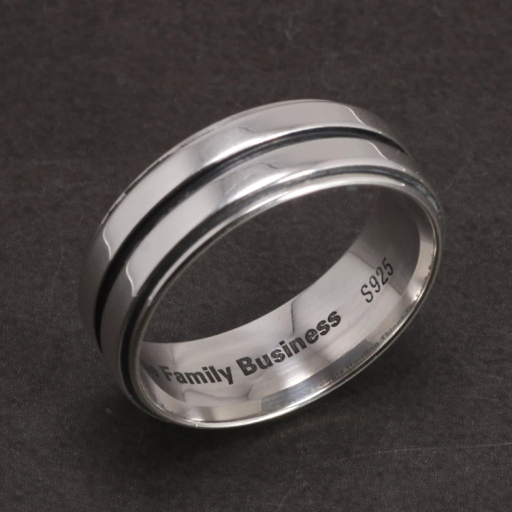Top angle view of S925 silver Dean Winchester band ring