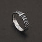 Top angle view showing rustic texture on silver Outlander band