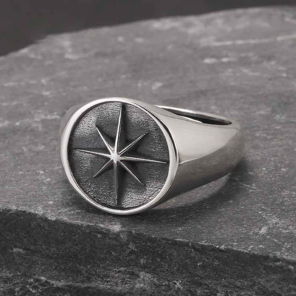 Top angle view showing textured background and North Star design