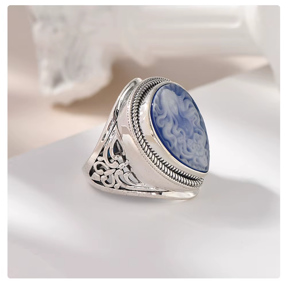 Victorian inspired lady cameo silver ring