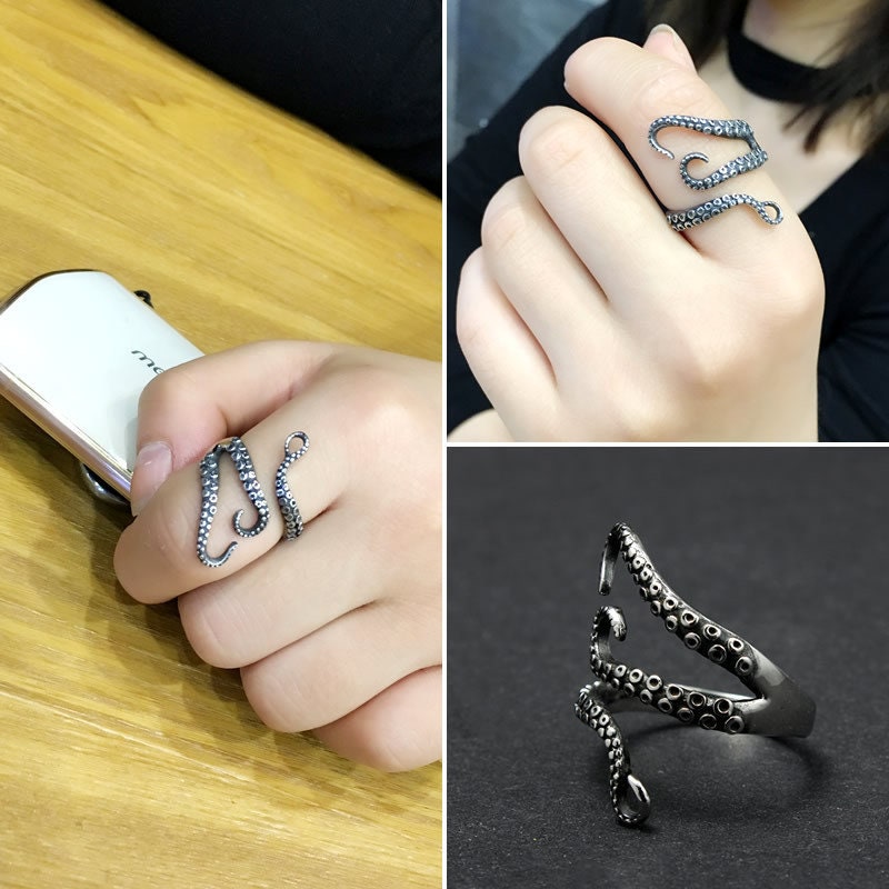 adjustable octopus ring worn on hand