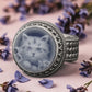 adjustable sterling silver cat ring with lavender 