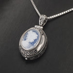 blue agate cameo pendant