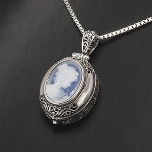 blue agate cameo pendant