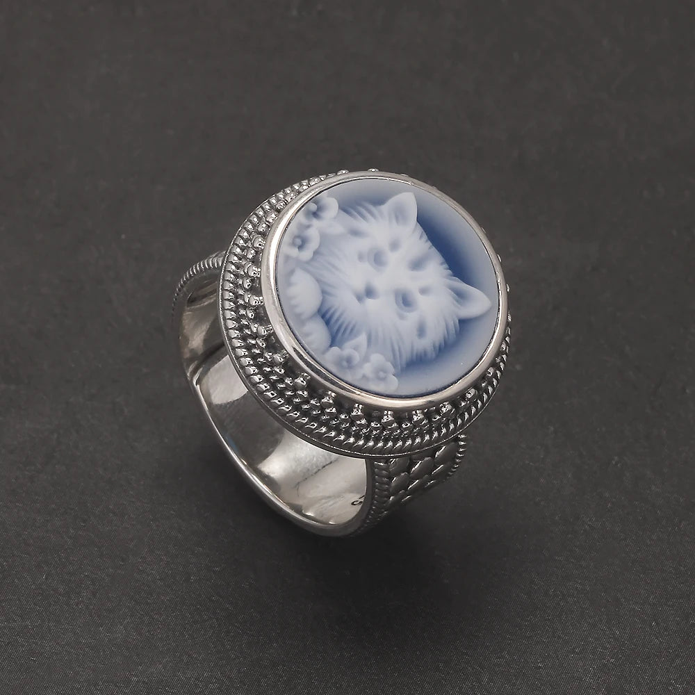 blue agate cameo ring