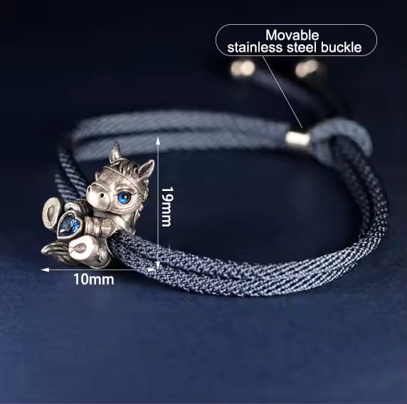 blue gemstone adjustable braided cord for silver horse charm bracelet